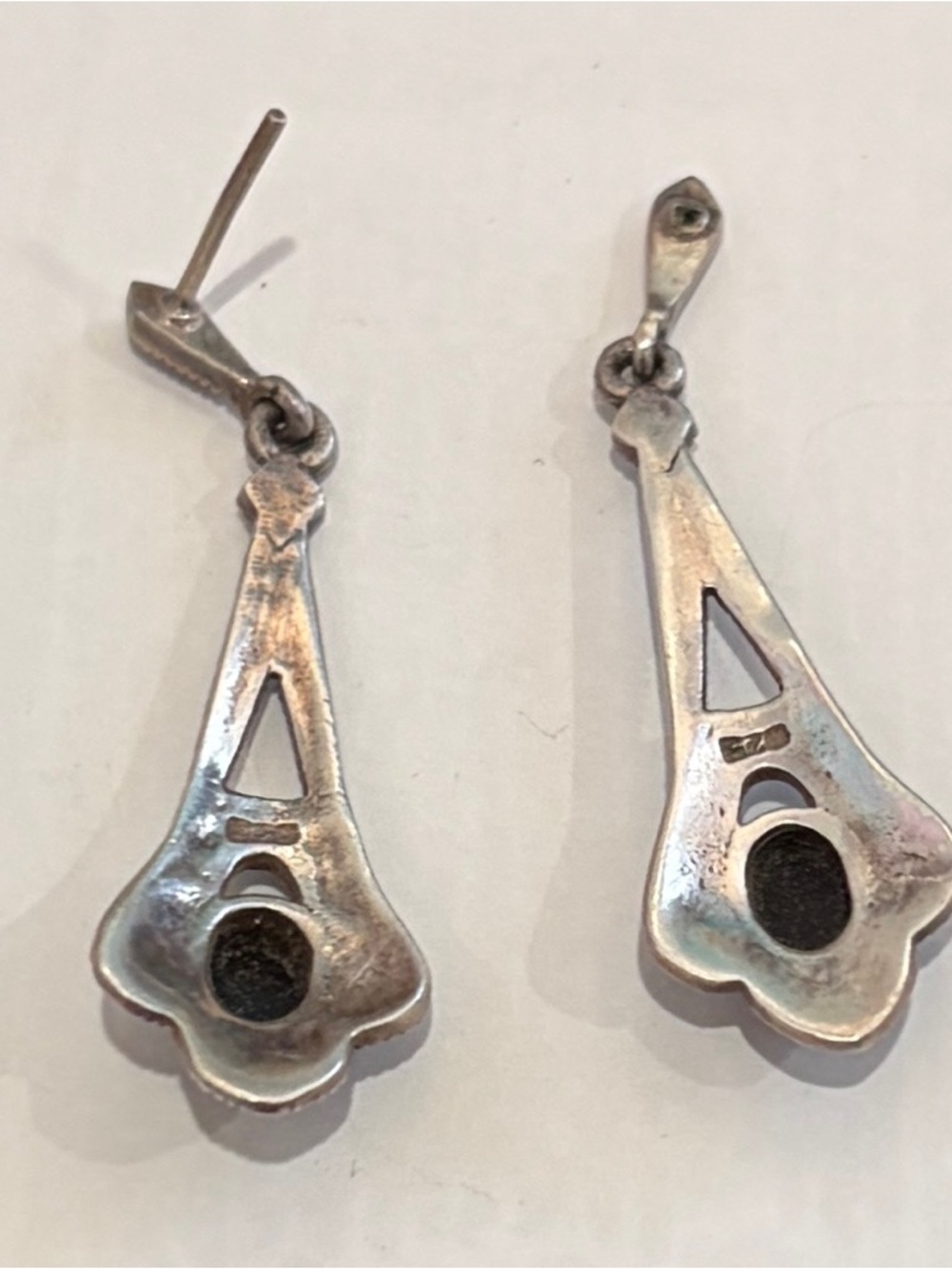 Sterling Silver Marcasite Drop Earrings with Black Onyx - Picture 3 of 4